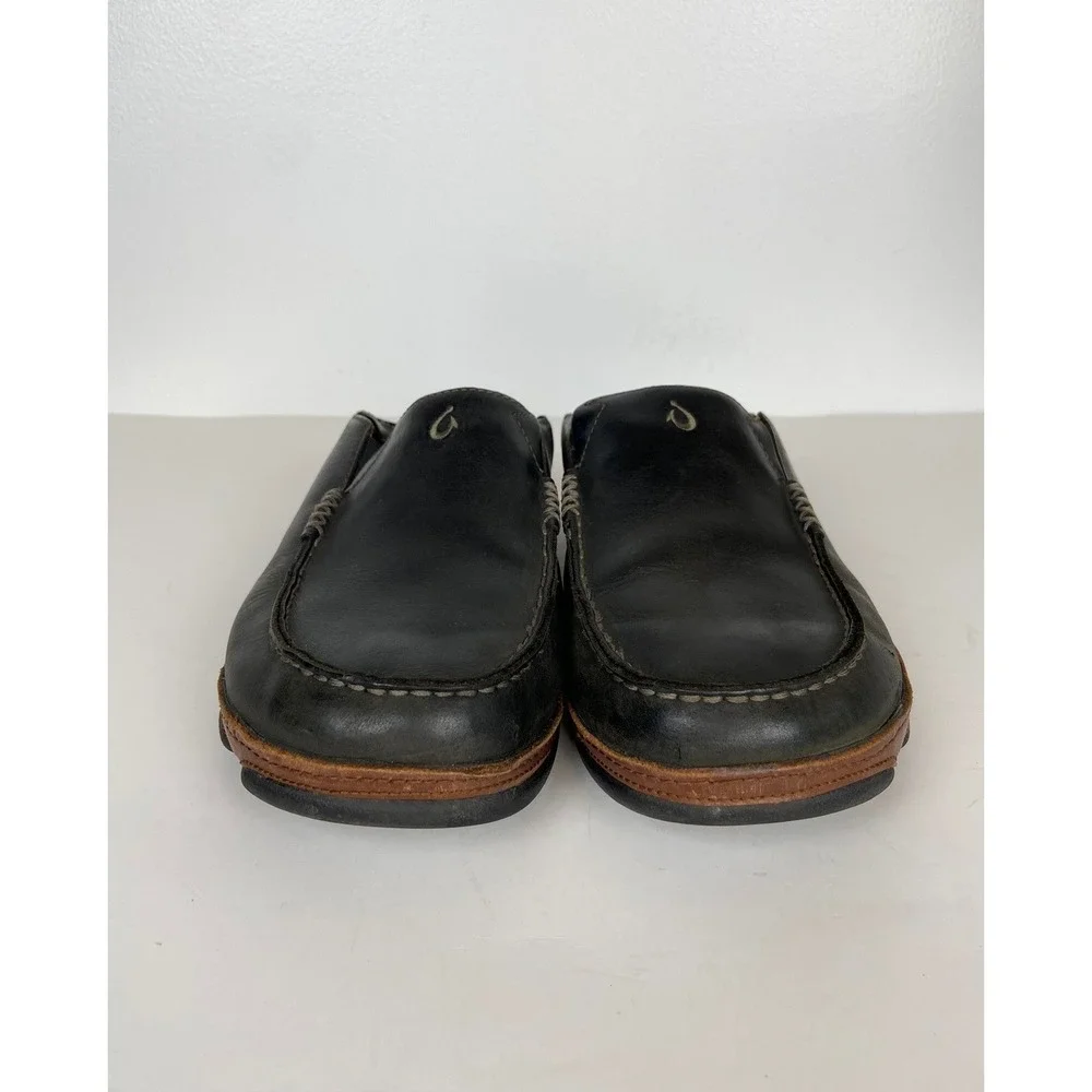 Olukai Moloa Men' Leather Drop-In Heel Loafers Slip On Shoes 10 M Black Vacation